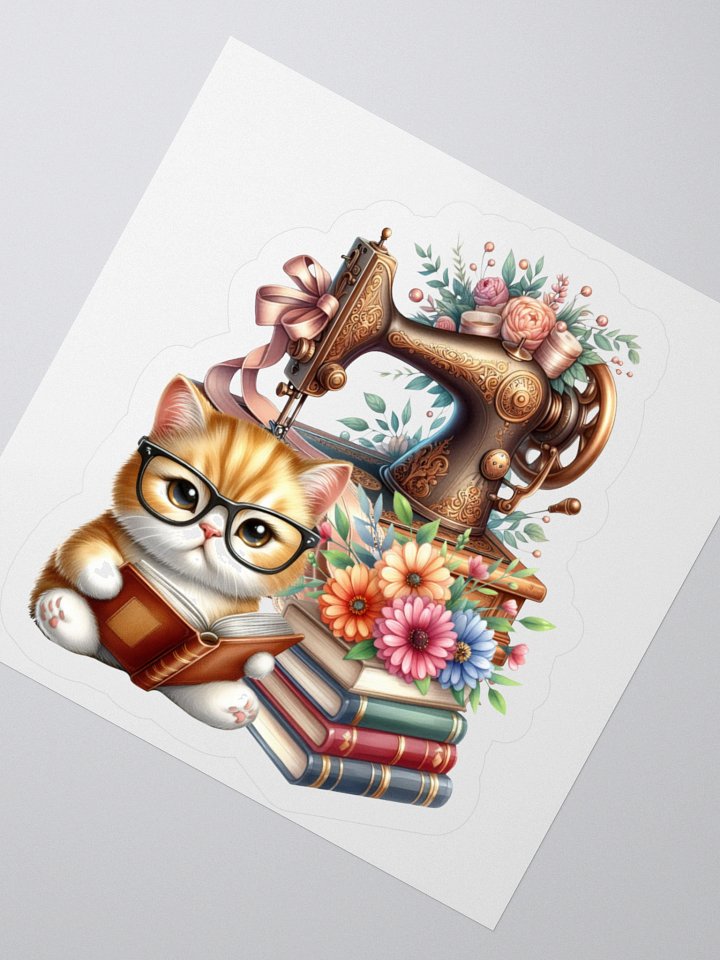 Whimsical Kitten and Sewing Machine Kiss Cut Stickers product image (4)