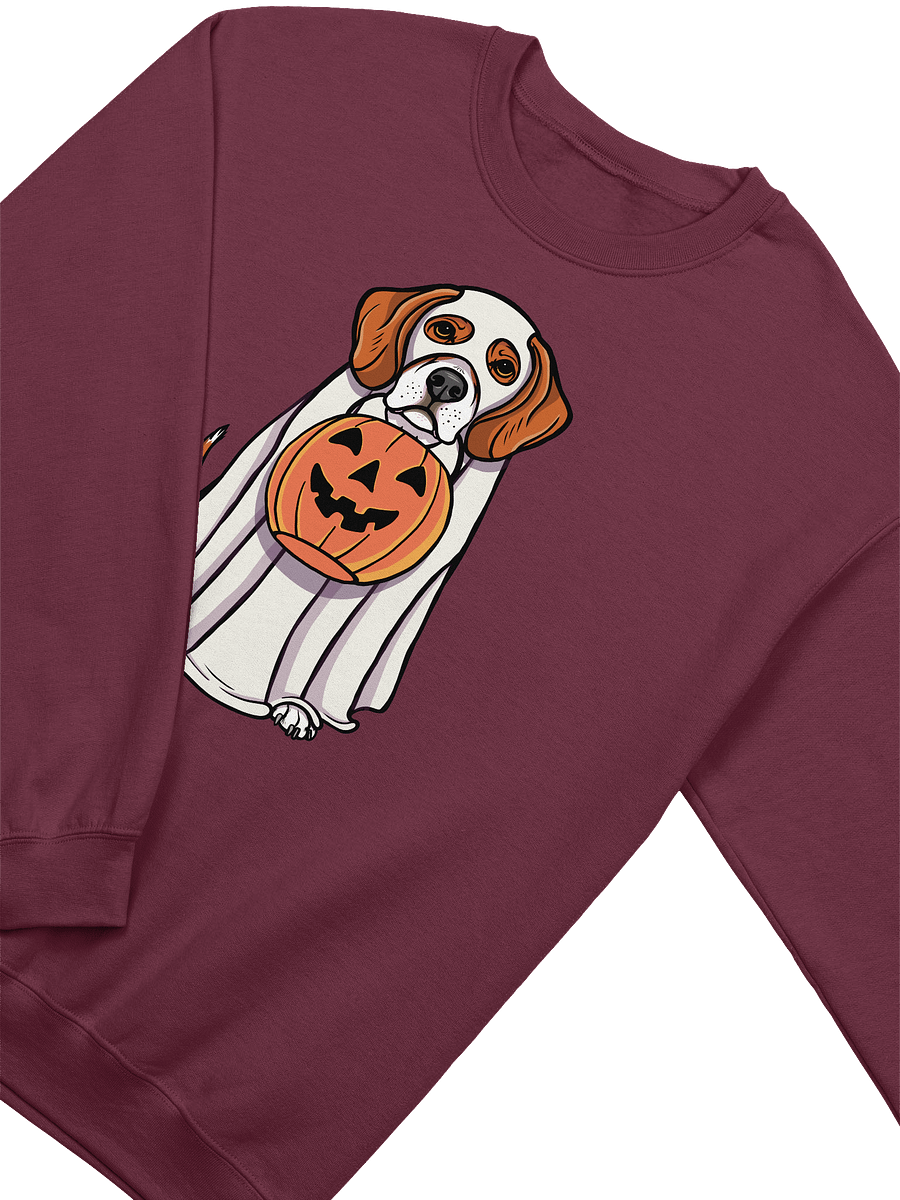 Funny Halloween Beagle Sweatshirt | Funny Beagle Wearing a Ghost Costume and Holding a Pumpkin Basket product image (13)