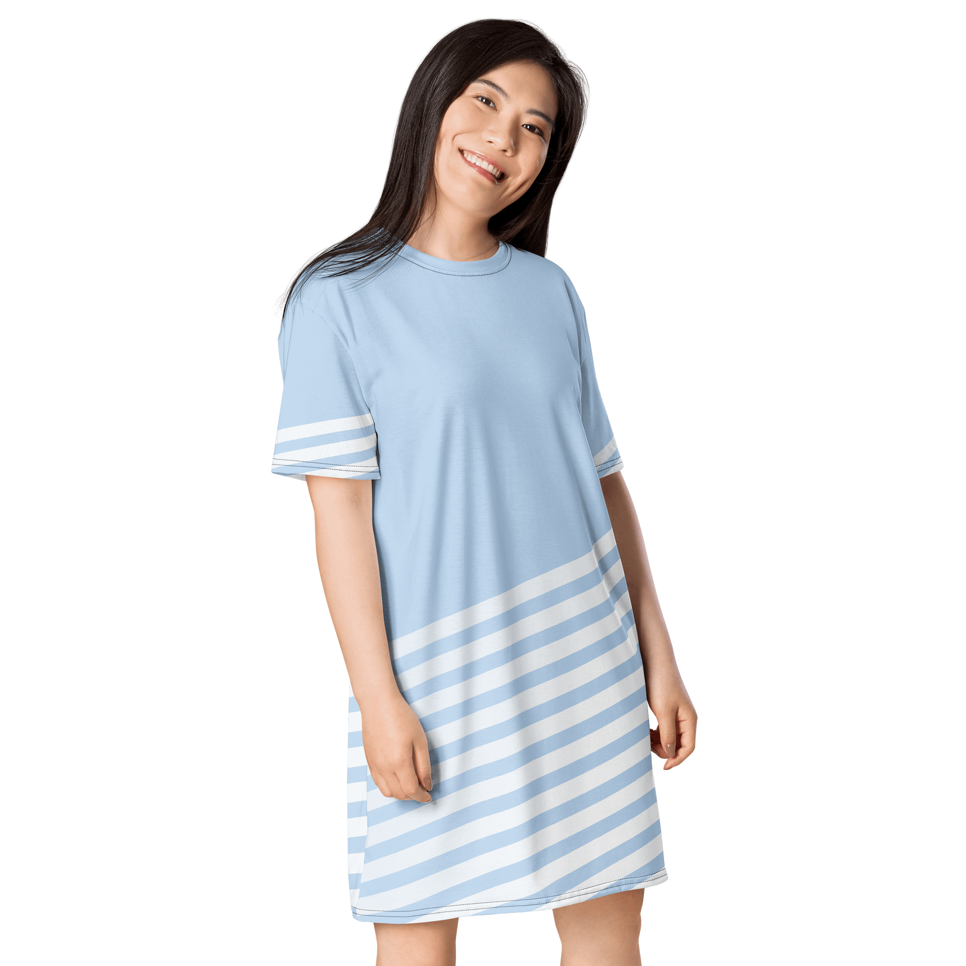 Trendy Women's Oversized T-Shirt Dress - Pale Blue with Unique Striped Design product image (4)