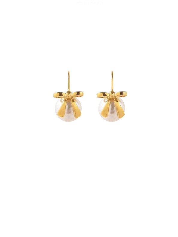 Bow Pearl Drop Earrings | 18K Gold Plated product image (1)