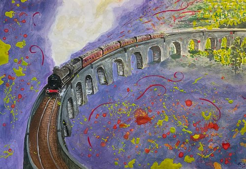 Matkalla Tylypahkaan – taianomainen junamatka alkaa! 🚂✨ Värit ja liike luovat maagisen tunnelman, jossa todellisuus ja fantas...