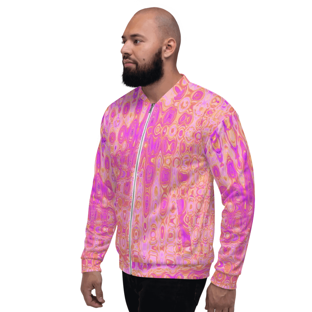 Cool Abstract Pink and Magenta Atomic Retro Zigzags Unisex Bomber Jacket product image (4)