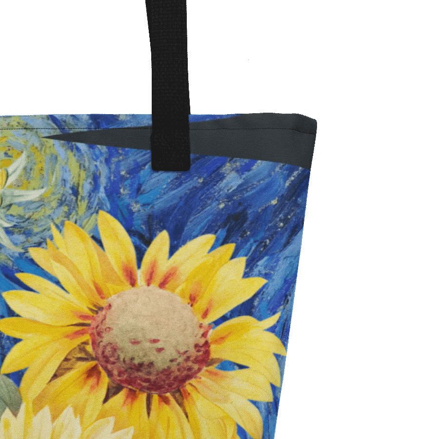 Big printed tote bag with Van Gogh inspired sunflowers and starry night product image (8)