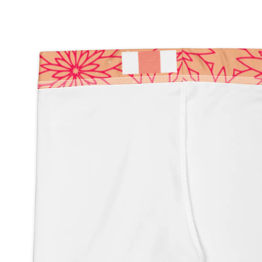 comfortable leggings in soft apricot with dark pink geometric   design for those that  like pattern elements. product image (9)