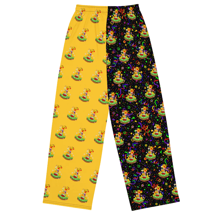 Split Yellow and Arcade Boyoyoing Floating Island Unisex Wide-Leg Pants product image (2)