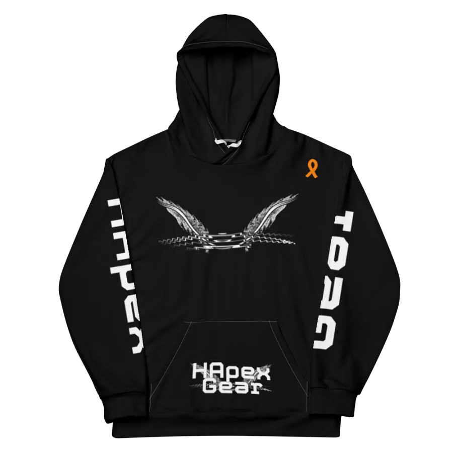 White HApex Gear White Logo Cancer Awareness Orange Ribbon. Black Recycled Unisex Hoodie product image (11)