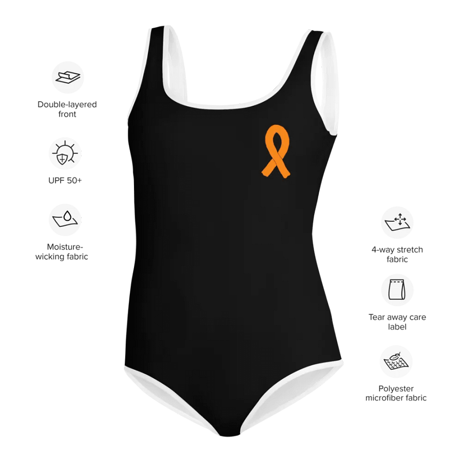 White HApex Gear White Logo Cancer Awareness Orange Ribbon. Black Youth Swimsuit product image (6)
