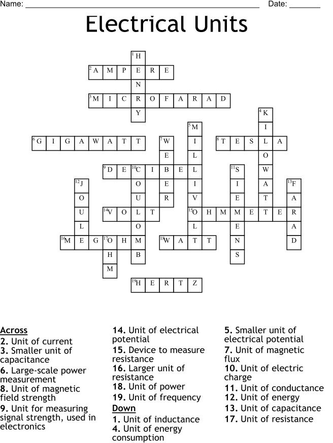 Electrical Units Crossword Puzzle product image (3)
