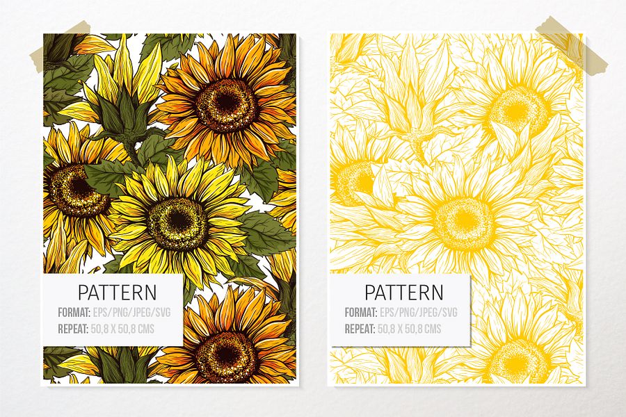 Sunflower Seamless Pattern Bundle, Sunflower Clipart, Autumn Digital Papers Line Art product image (6)