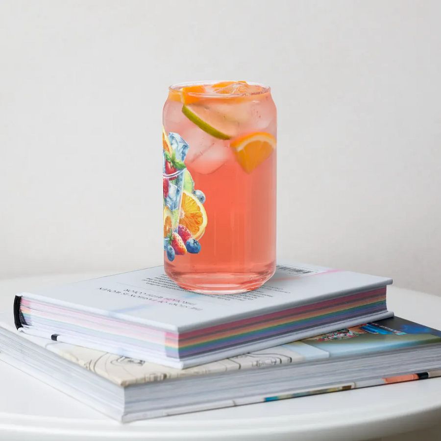Fruit juice with fruit slice mixed water affect design-03-Can-Shaped Glass product image (8)