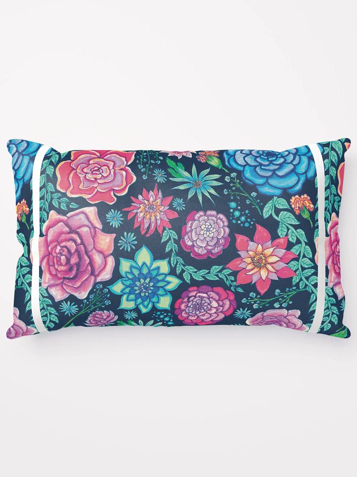 Monique Faella Designs™ | All-Over Print Pillow | Classic Comfort | Machine-Washable | Hidden Zipper | 100% Polyester | Bold Florals on Dark Blue product image (1)
