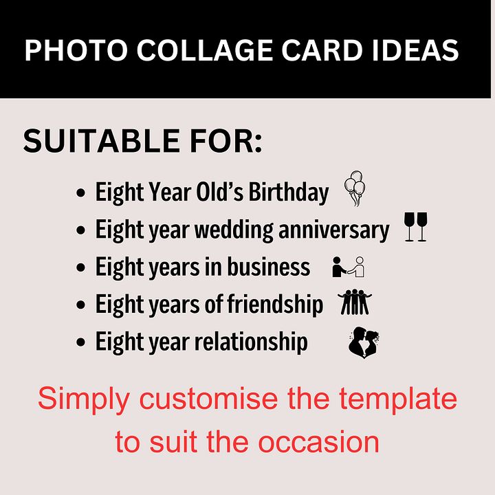 Eight Year Celebration Card Photo Collage Canva Template product image (2)