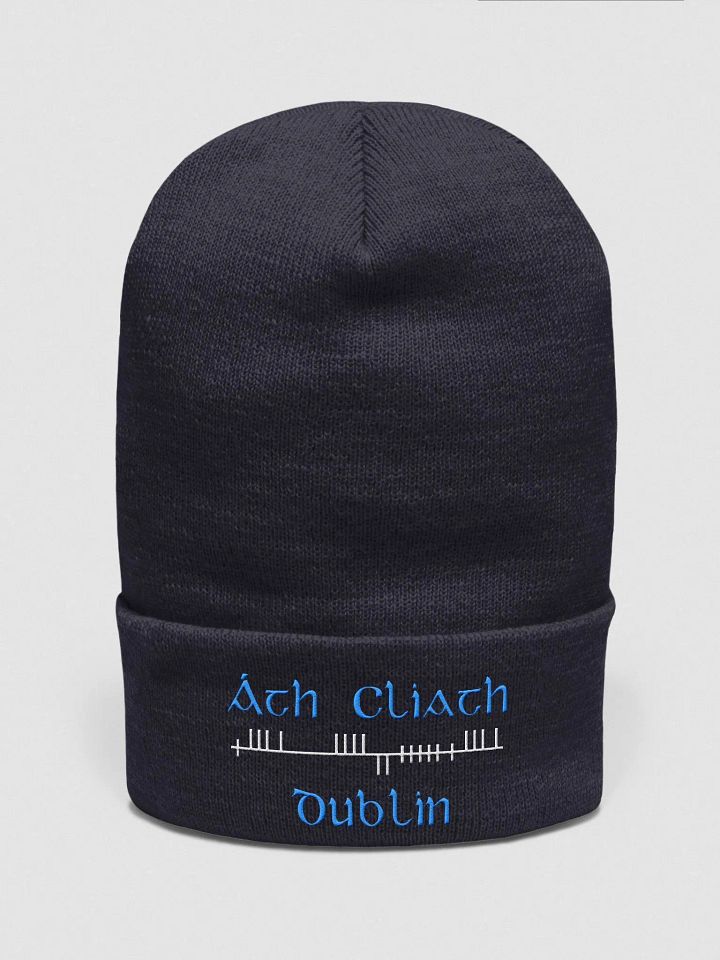 Dublin/Áth Cliath Orthodox style Ogham, Light Blue and white, embroidered Cuffed Beanie product image (1)