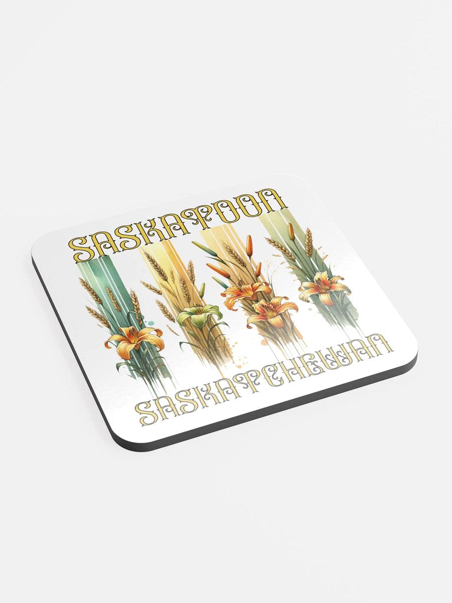 Saskatoon Saskatchewan 4 Vertical Tiger Lily Wheat Art Deco Floral Cork Coaster Set product image (3)