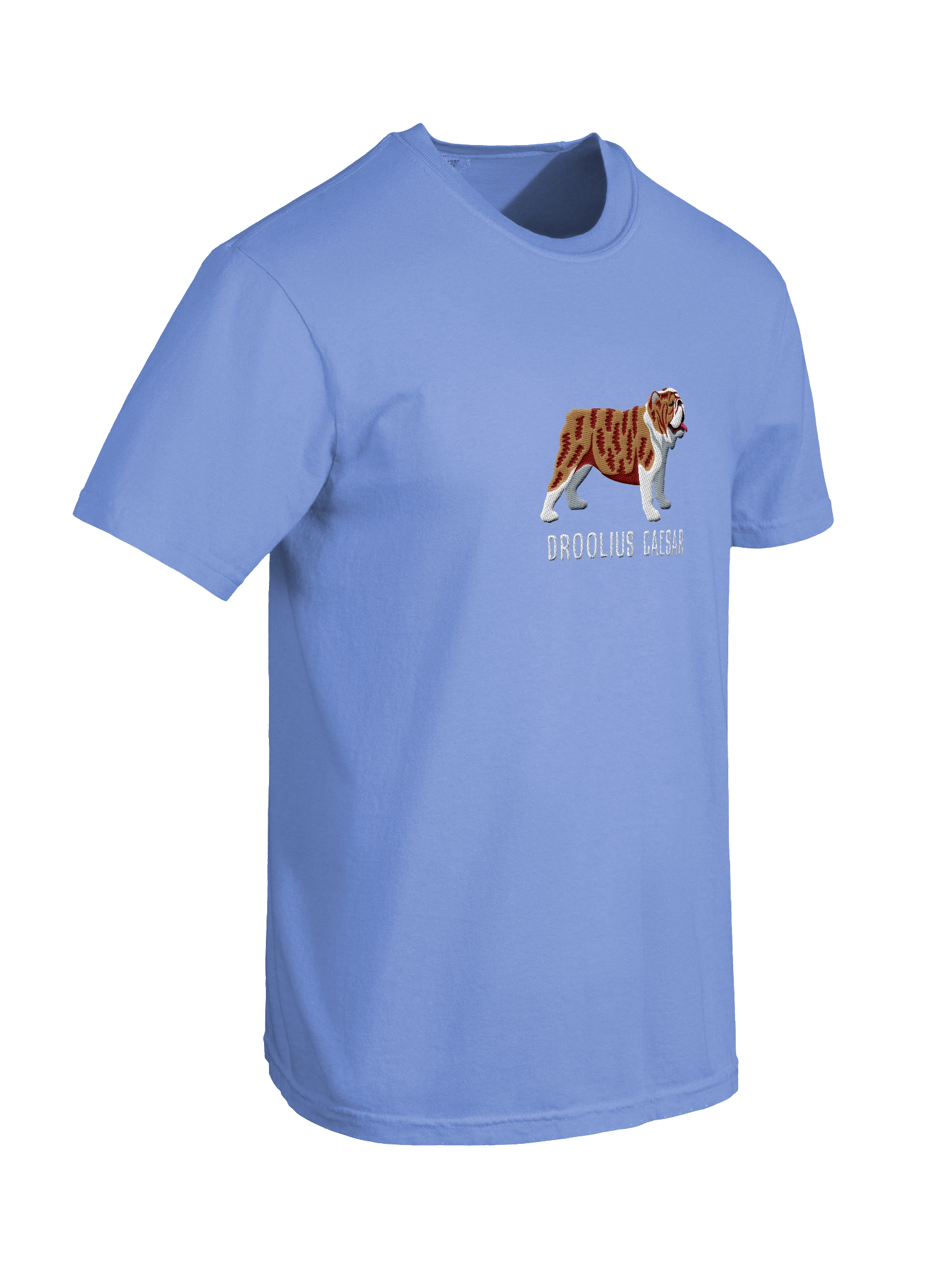 Droolius Caesar T-Shirt(Embroidered) of an English Bulldog(Brindle & White) product image (8)