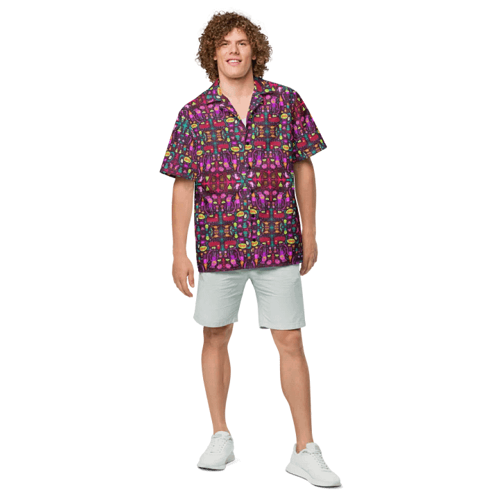 Abstract Darker Doodle Creatures Unisex Hawaiian Shirt product image (2)
