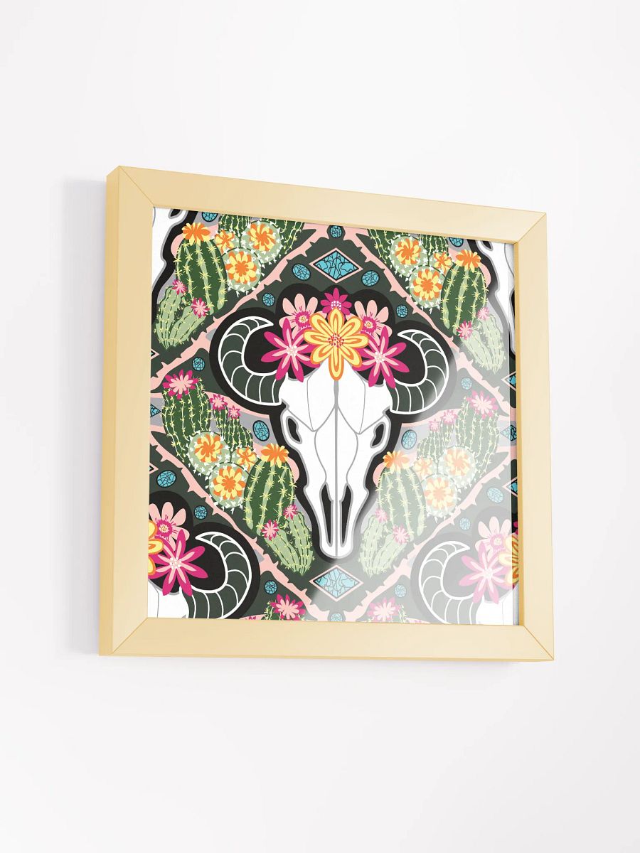 Western Americana Cacti Cow | Square Print | by Monique Faella Designs™ | Framed Coastal Wall Art | Museum-Quality Print product image (2)