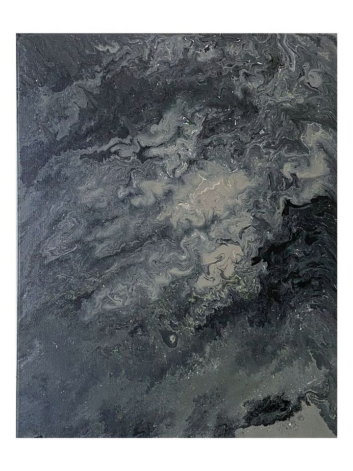 Shades of Grey Abstract Acrylic Pour Painting on 16x20 Inch Canvas | Modern Marble Art product image (1)