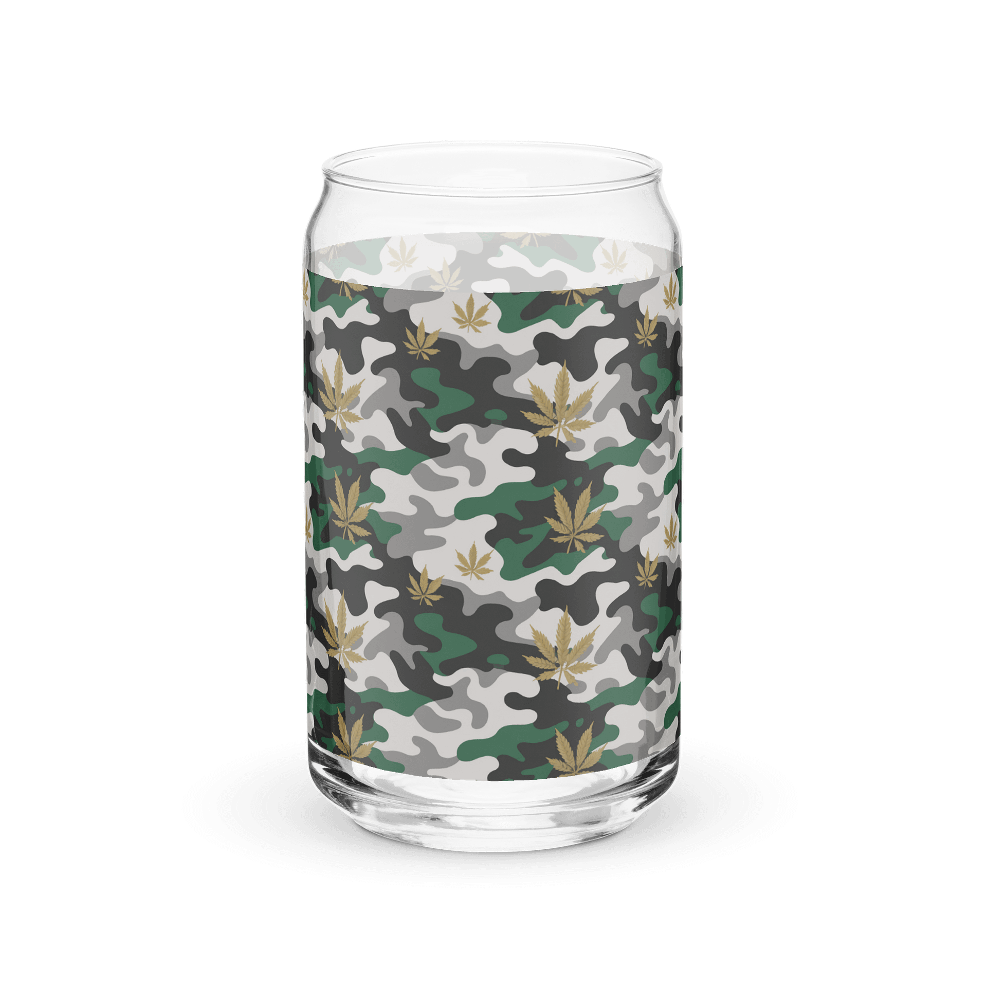 Cannabis Golden Leaf Camouflage Design | Can-Shaped 16oz Glass product image (3)