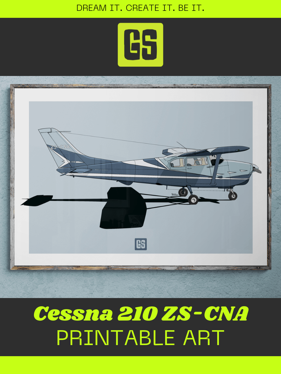 Cessna 210 ZS-CNA Printable Aviation Wall Art with Blue and White Background product image (1)
