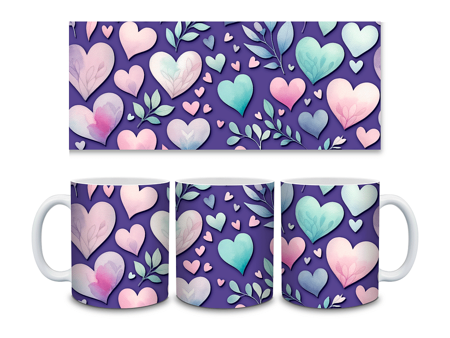 (Grape) Colorful Hearts 11oz Coffee Mug – Cute and Romantic Love-Themed Ceramic Cup – Perfect for Valentine's Day, Anniversaries, or Daily Use" product image (3)