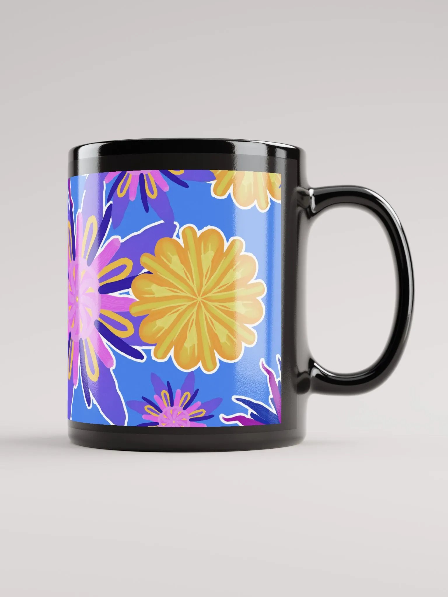 Fanciful Flowers on Powder Blue Black Mug product image (2)