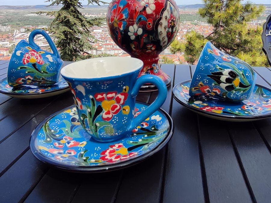 Coffee set of 6 pieces, Ceramic Turkish set (Red) — handmade pottery product image (5)