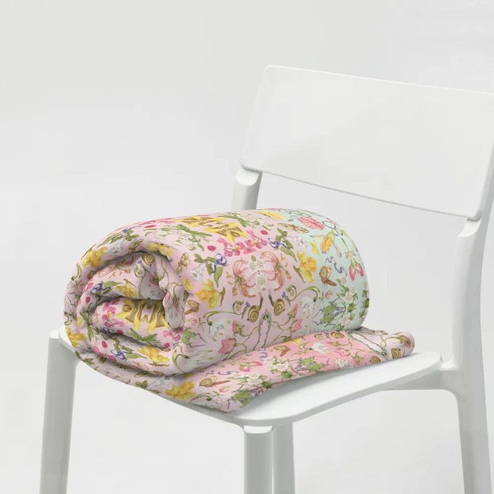 Exotic Blooming Floral Butterfly Pink/Mint Stripe Throw Blanket product image (1)