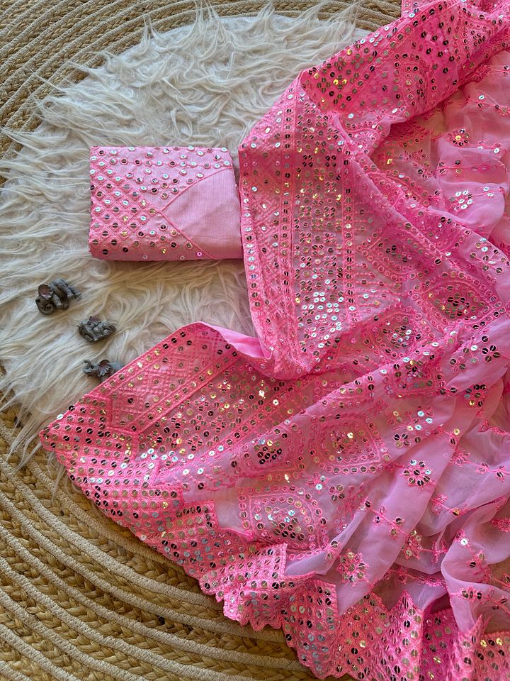 Superb Soft Refined Georget Silk Saree With Lucknowi Thread Chikankari product image (2)