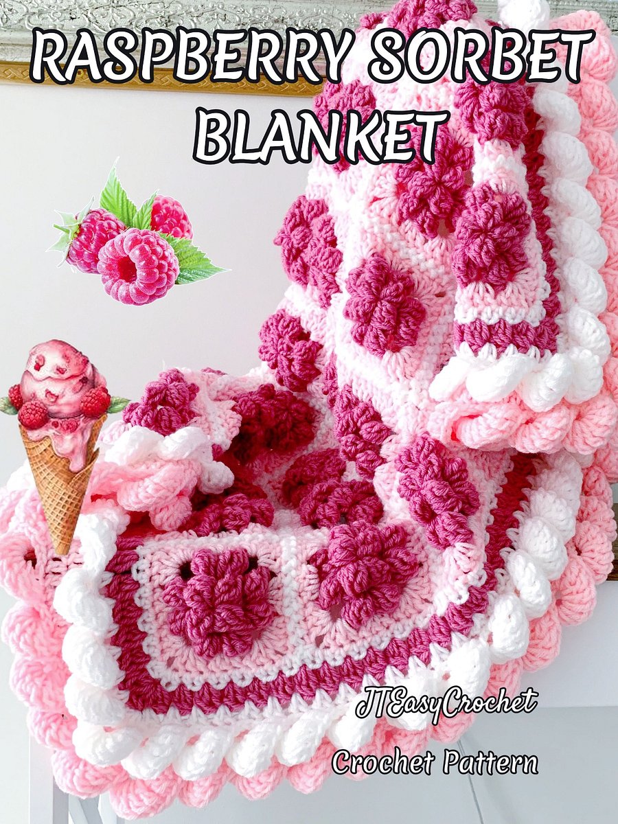 Raspberry Fruit Granny Squares Baby Blanket Crochet Pattern PDF Instant Download product image (5)