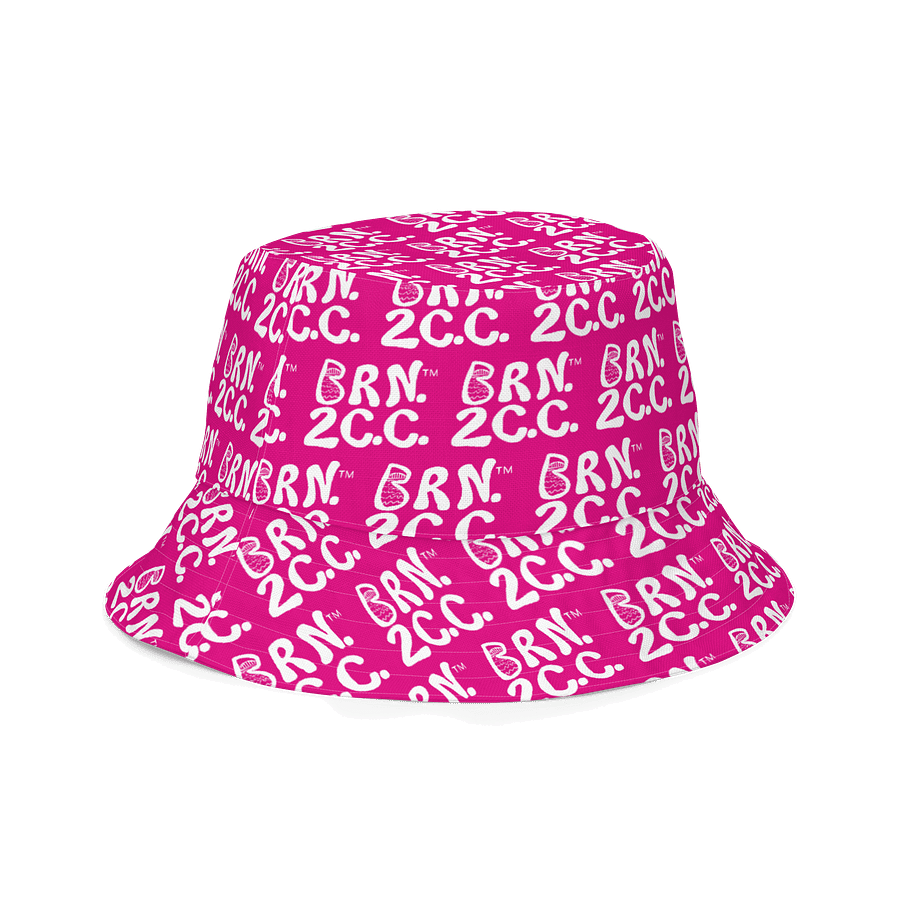Adults Unisex | Reversible Bucket Hat | BOURNE to Cape Cod™ x BRN.2C.C.™ All-Over Logo Print | Coastal Style Sun Hat | Vibrant Pink & White product image (3)