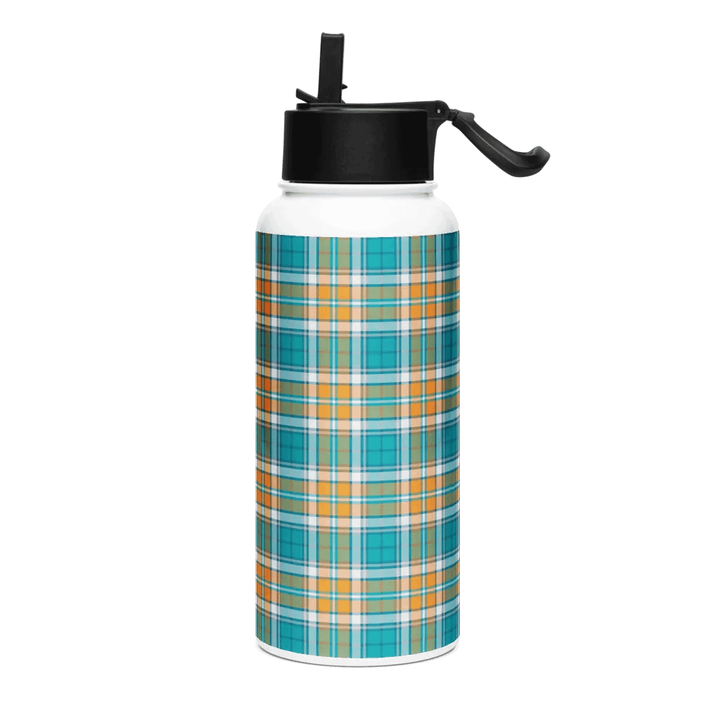 Turquoise and Orange Sporty Plaid Water Bottle product image (2)