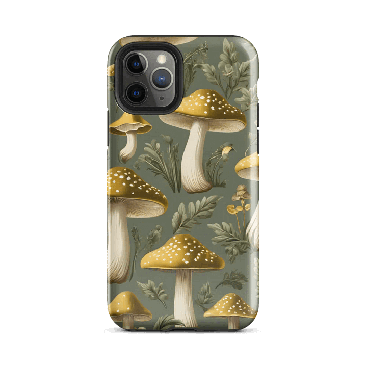 Tough Phone Case for iPhone® - Golden Mushrooms on a Light Green Background product image (2)