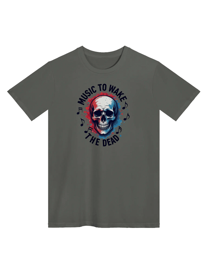 Music to Wake the Dead – Skull Art with Red and Blue Splashes, Supreme Comfort Unisex T-Shirt product image (2)