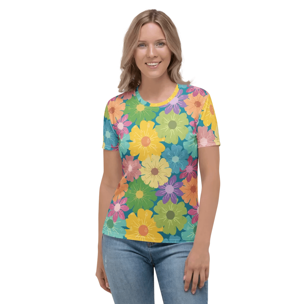 Vibrant Daisy Floral Prints Women's Crew Neck T-Shirt product image (1)