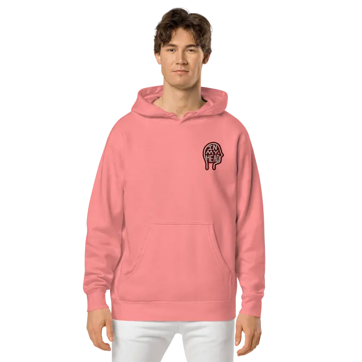 In My Head (L.C. maroon bubble design 2) embroidered pigment hoodie product image (2)