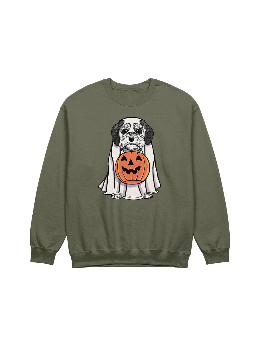 Funny Halloween Havanese(Black & White) Sweatshirt | Funny Havanese Wearing a Ghost Costume and Holding a Pumpkin Basket product image (13)