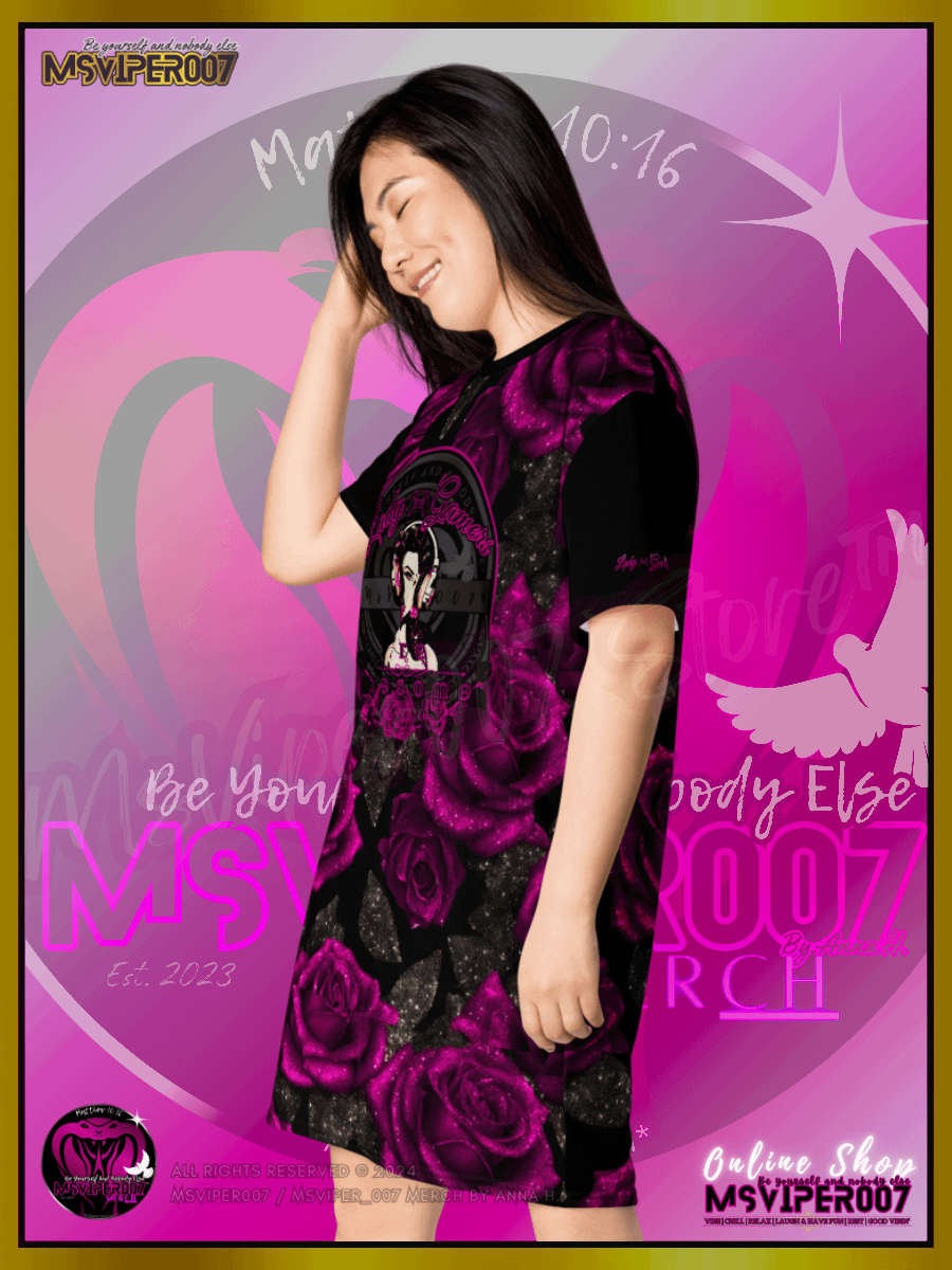 T-Shirt Dress - MsViper007's "Lady Gamers Are Awesome™ [black/velvet violet rose | V3]" T-Shirt Dress product image (4)