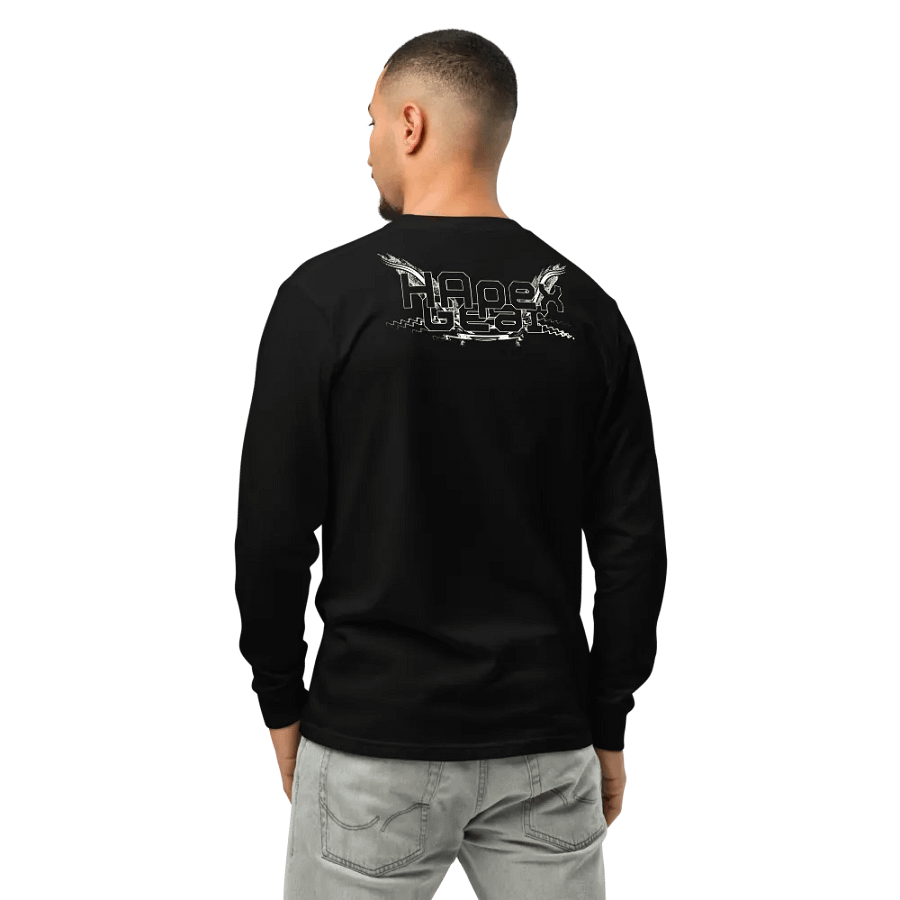 Unisex Garment-Dyed Heavyweight Long Sleeve Shirt - Black HApex Gear White Logo product image (3)