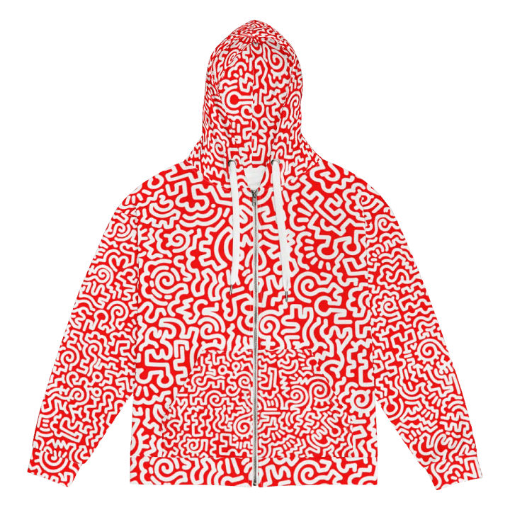 White On Red Doodle Zip Hoodie product image (1)