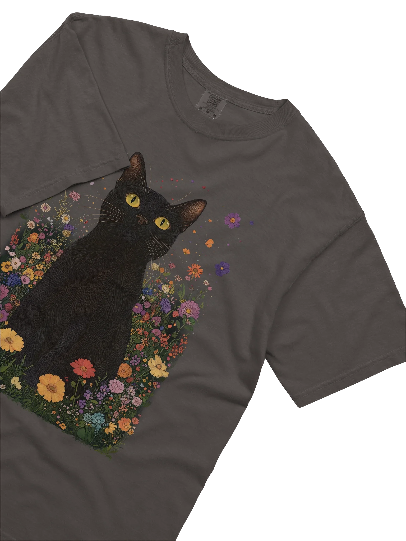 Black Cat in Wildflowers – Relaxed Fit Heavyweight Unisex Cotton T-Shirt product image (17)