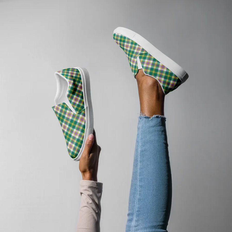 Seafoam Green and Purple Plaid Women's Slip-On Shoes product image (8)