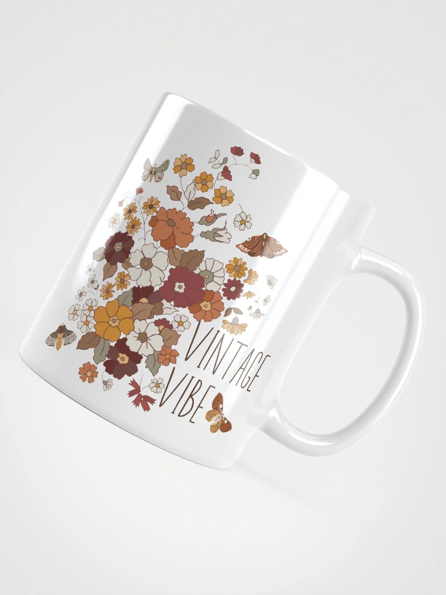 Vintage Vibe Retro Boho Butterfly & Floral Ceramic Mug product image (6)