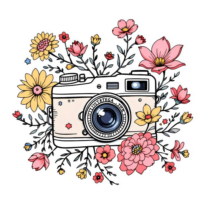 Vibrant colors vintage Camera and Floral Clipart Bundle - Set of 13 Digital Illustrations for Creative Projects and Decor product image (1)