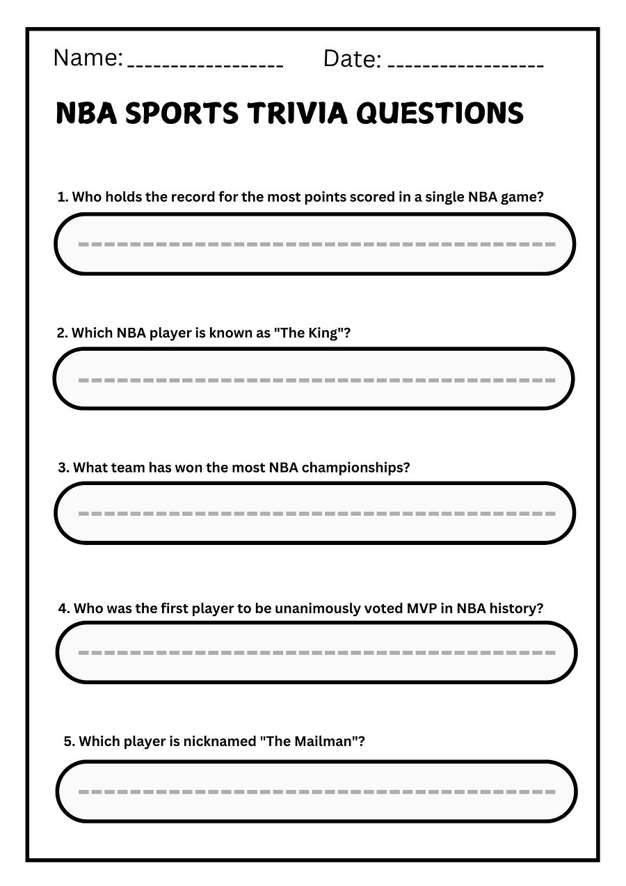 NBA Sports Trivia – 10 Fun Questions & Answers (Printable Worksheet) product image (1)