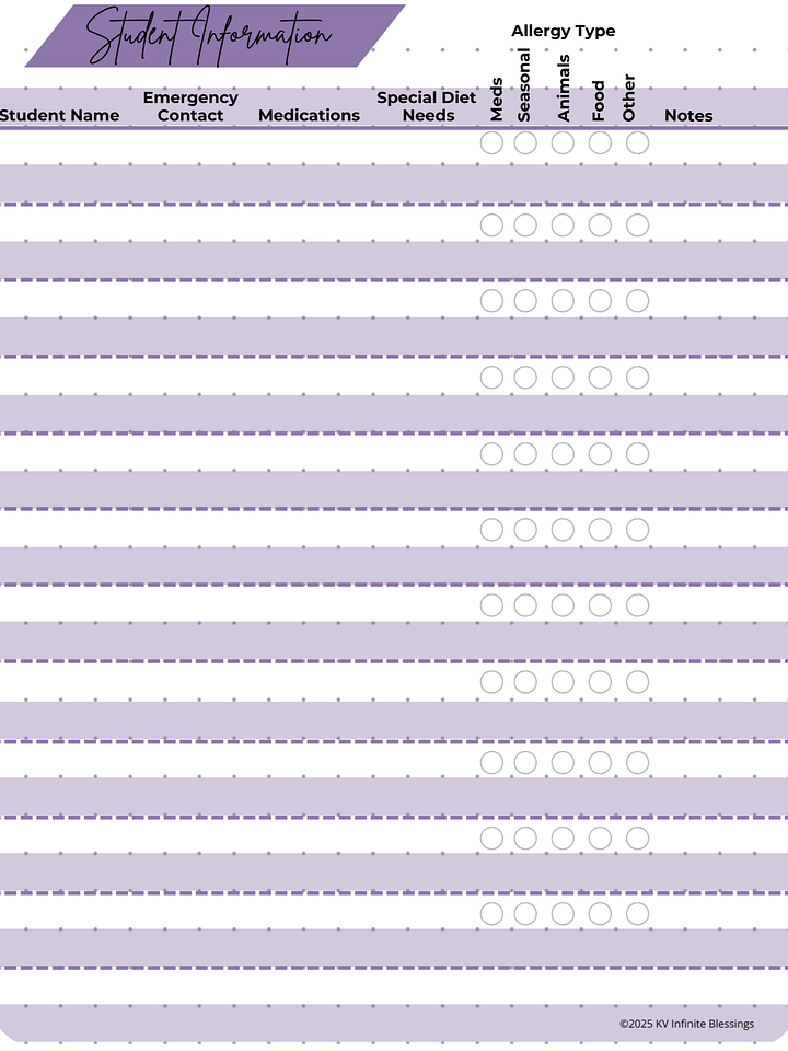 Student Information - Medical | Digital & Printable Bullet Journal Layout for Educators product image (2)
