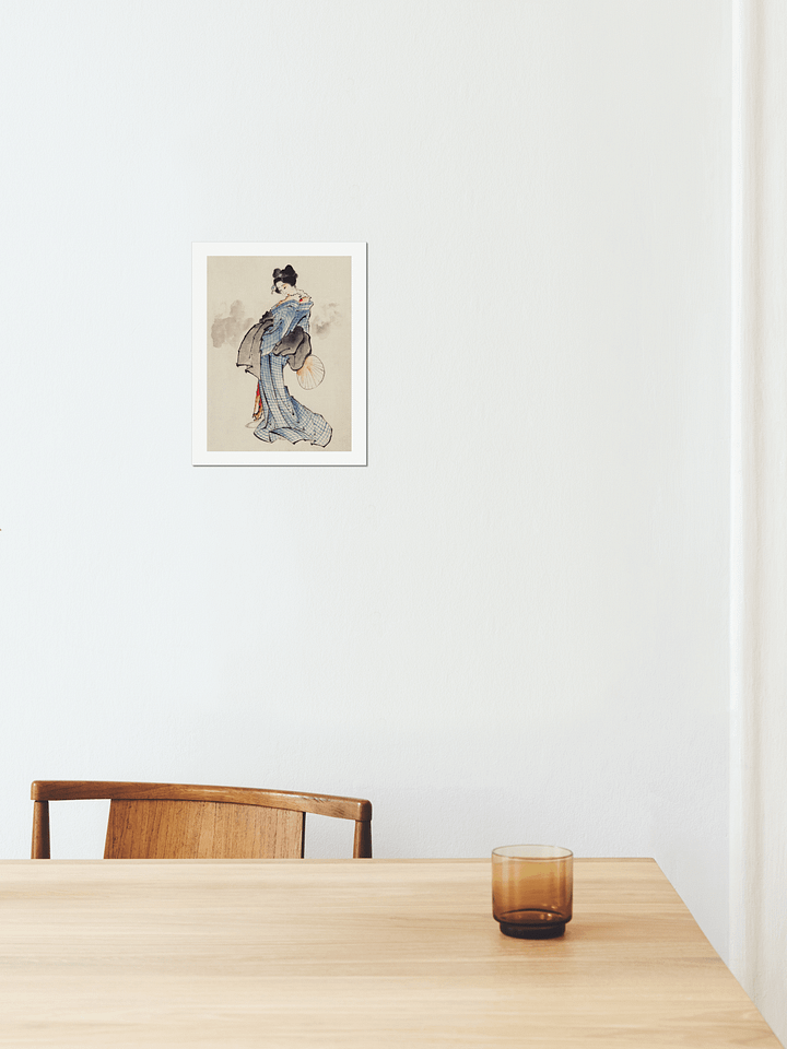 A traditional Japanese Ukyio-e style illustration of a Japanese woman in kimono - Katsushika Hokusai product image (2)