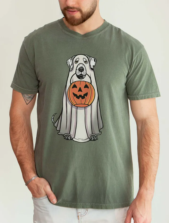 Funny Halloween Dalmatian T-Shirt | Funny Dog Wearing a Ghost Costume and Holding a Pumpkin Basket product image (9)