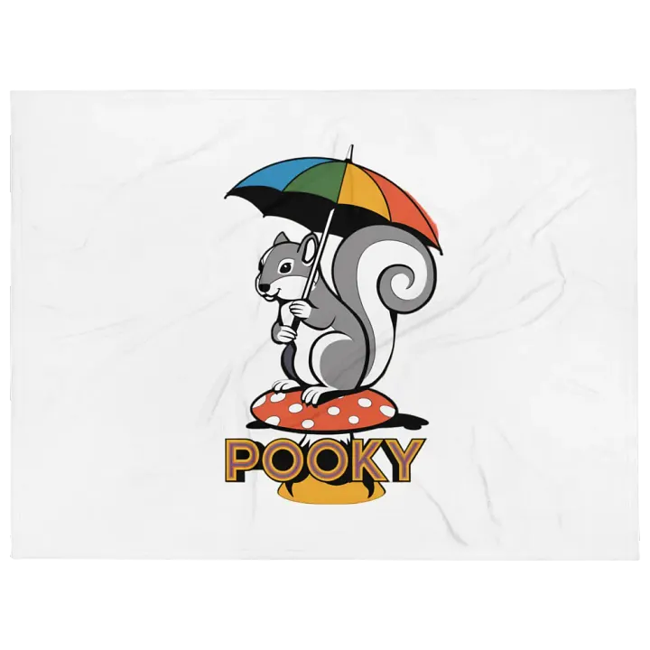 Ultra soft and plushy blanket: Pooky in the rain on a mushroom with a rainbow umbrella, no border product image (1)