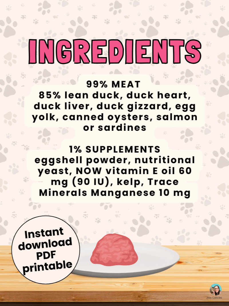 Duck raw boneless cat food recipe ~ 1 recipe for adult cats product image (3)